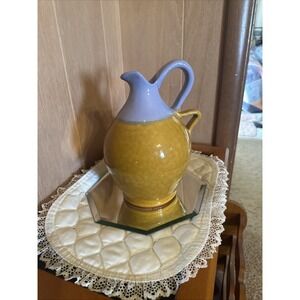 vintage hand-thrown studio pottery water pitcher or jug